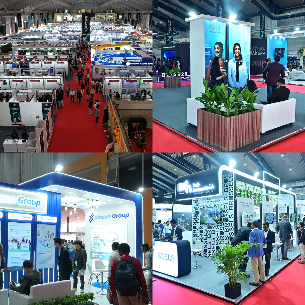 BTS exhibition hall and Kyndryl, Biocon Group and hub.brussels booths